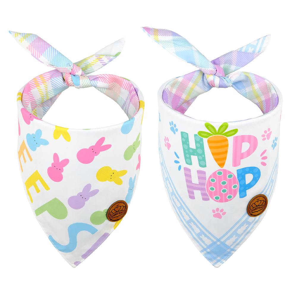 CROWNED BEAUTY Easter Dog Bandanas Large 2 Pack, Bunnies Peeps Set, DB22