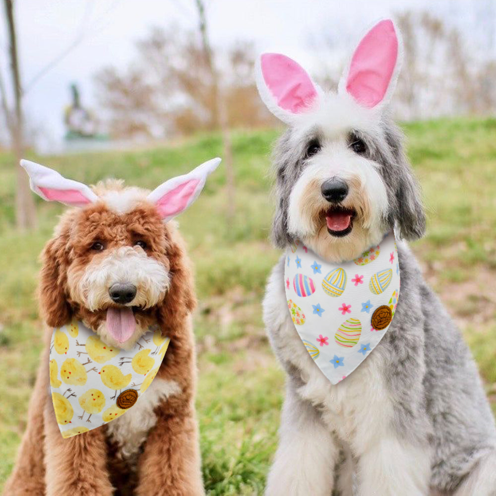 CROWNED BEAUTY Easter Dog Bandanas Large 2 Pack, Eggs Chicks Set,DB23