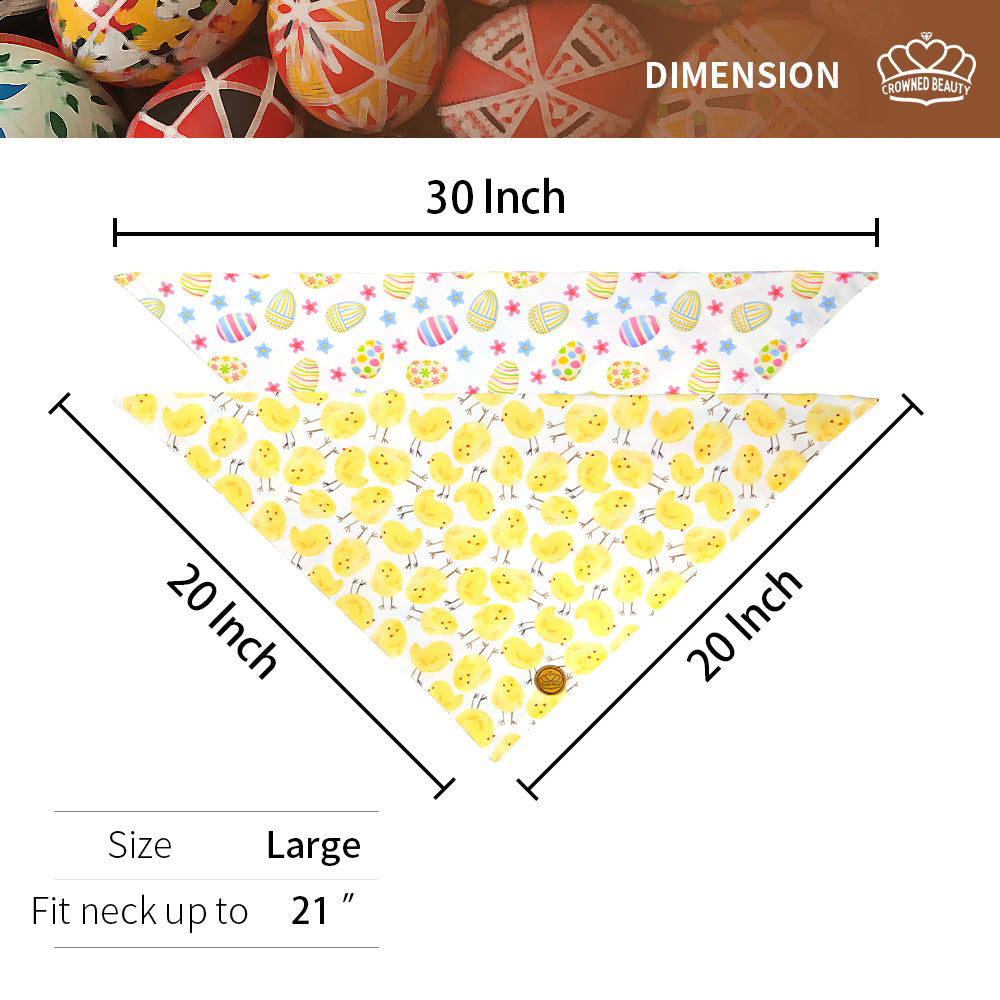 CROWNED BEAUTY Easter Dog Bandanas Large 2 Pack, Eggs Chicks Set,DB23