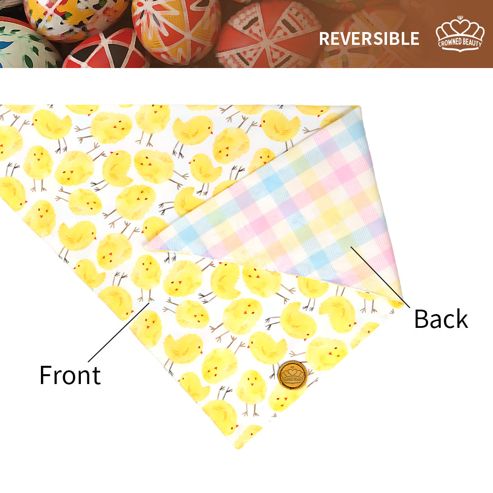 CROWNED BEAUTY Easter Dog Bandanas Large 2 Pack, Eggs Chicks Set,DB23