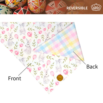CROWNED BEAUTY Easter Dog Bandanas Large 2 Pack, Bunnies Tulips Set, DB25
