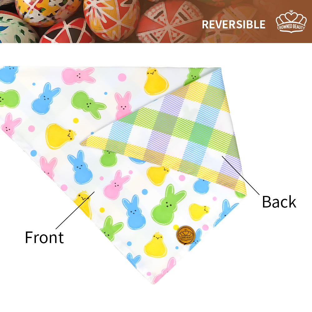 CROWNED BEAUTY Easter Dog Bandanas Large 2 Pack, Colorful Bunnies Eggs Set, DB26