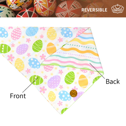 CROWNED BEAUTY Easter Dog Bandanas Large 2 Pack, Colorful Bunnies Eggs Set, DB26