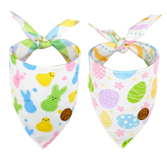 CROWNED BEAUTY Easter Dog Bandanas Large 2 Pack, Colorful Bunnies Eggs Set, DB26