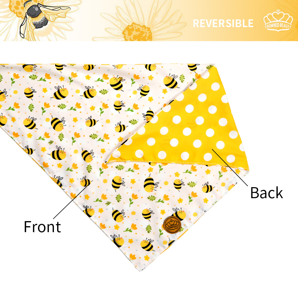 CROWNED BEAUTY Spring Summer Dog Bandanas Reversible Large 2 Pack, Floral Bee Set, DB32