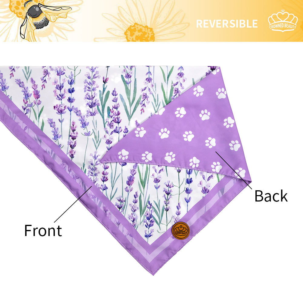 CROWNED BEAUTY Spring Dog Bandanas Reversible Large 2 Pack, Lavender Set, DB35