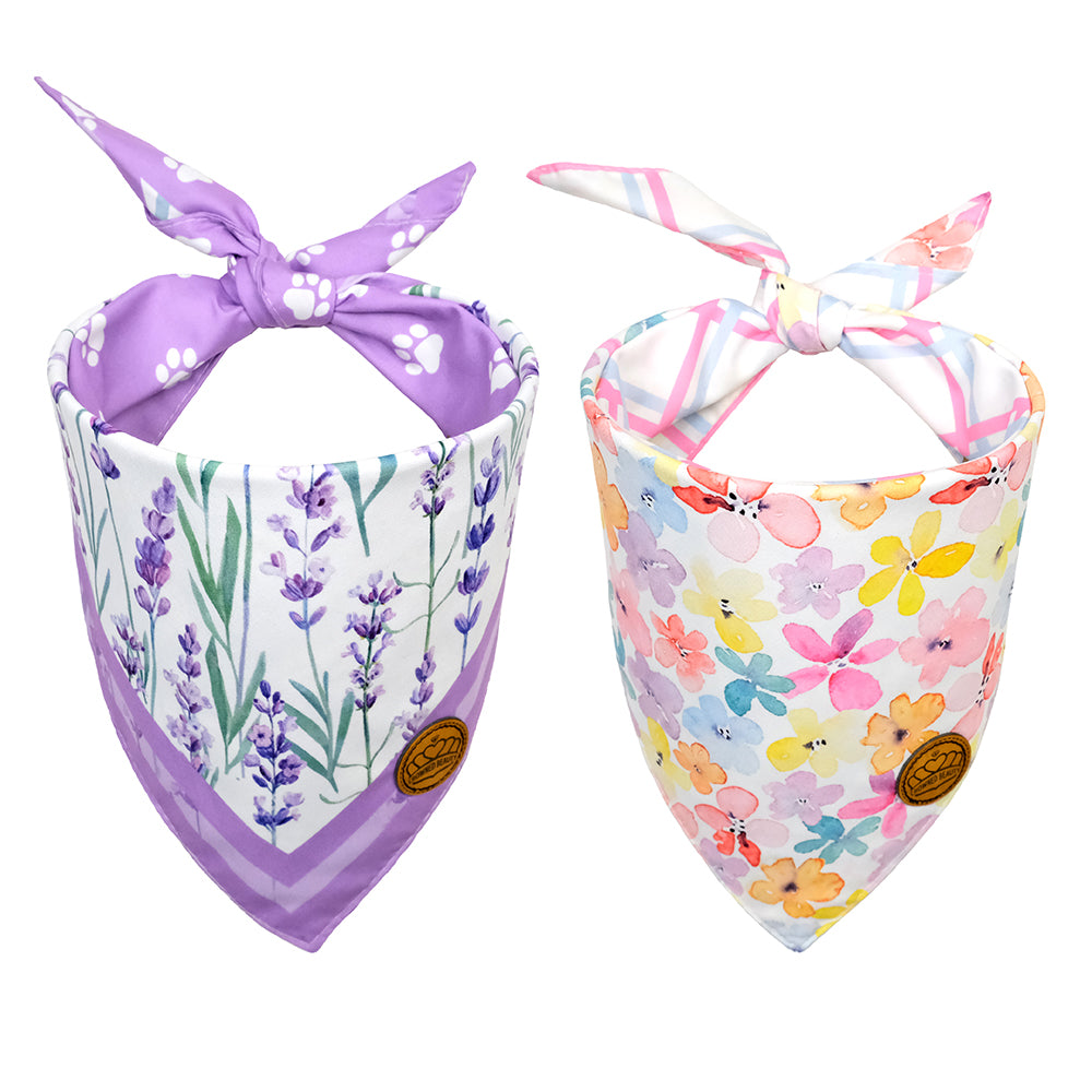 CROWNED BEAUTY Spring Dog Bandanas Reversible Large 2 Pack, Lavender Set, DB35