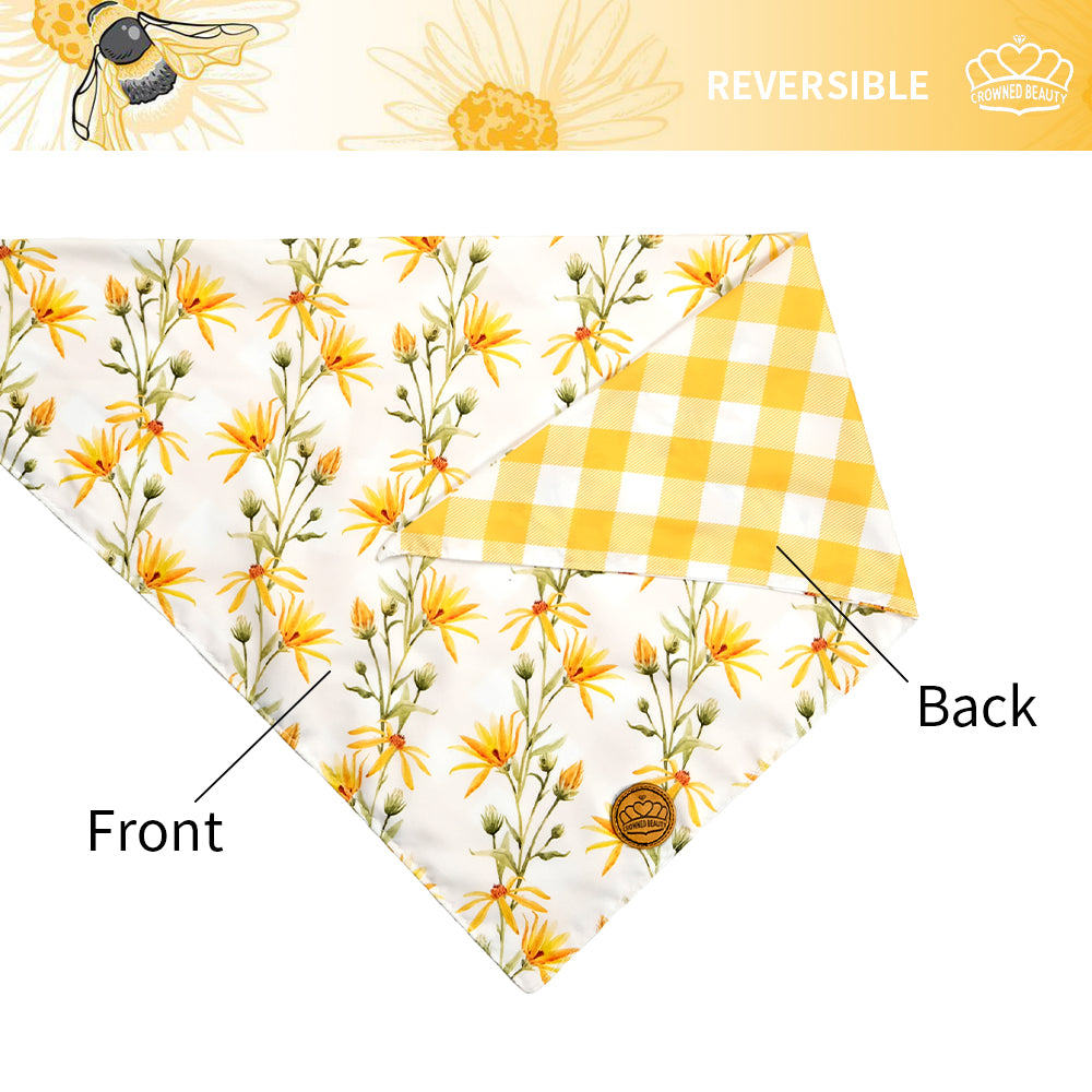 CROWNED BEAUTY Spring Summer Dog Bandanas Reversible Large 2 Pack, Floral Daisy Set, DB37