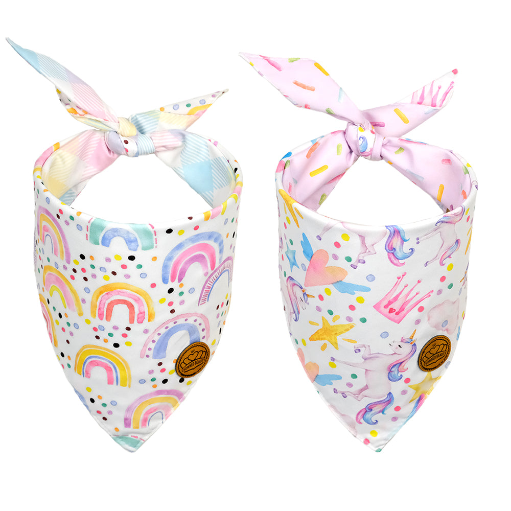 CROWNED BEAUTY Birthday Dog Bandanas Reversible Large 2 Pack, Unicorn Set, DB42