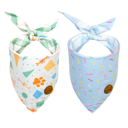 CROWNED BEAUTY Birthday Dog Bandanas Reversible Large 2 Pack, Celebration Set, DB43