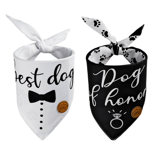 CROWNED BEAUTY Reversible  Wedding Dog Bandanas Large 2 Pack, Dog of Honor DB48-L