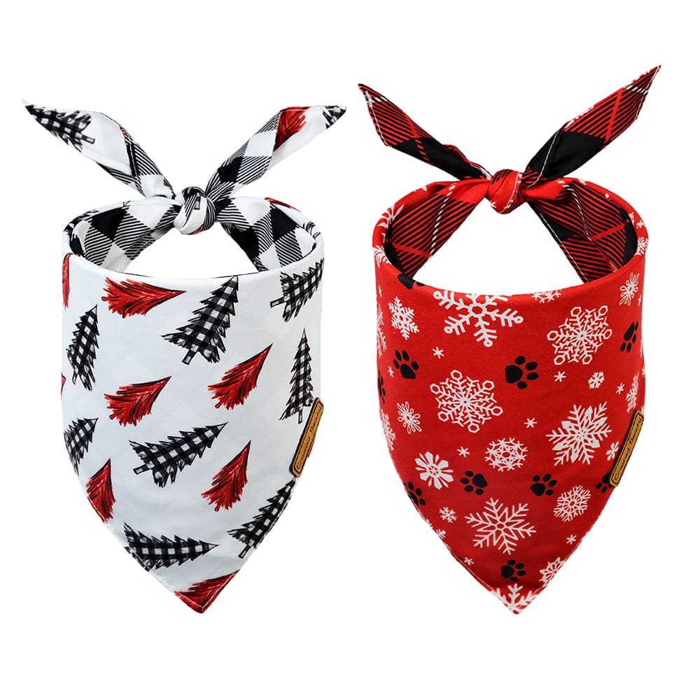 CROWNED BEAUTY Christmas Reversible Dog Bandanas Large 2 Pack,SnowTree Set,DB01