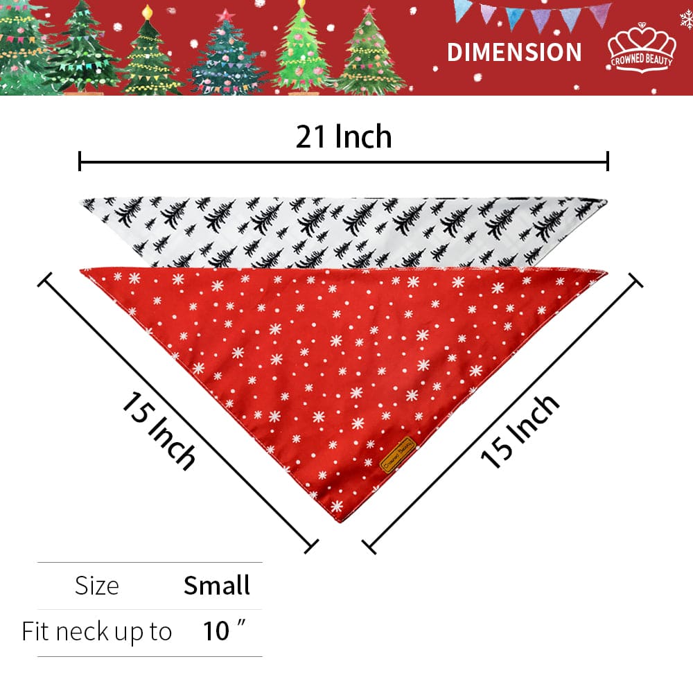 CROWNED BEAUTY Christmas Reversible Dog Bandanas Large 2 Pack,Pinetrees Set,DB03