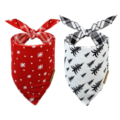 CROWNED BEAUTY Christmas Reversible Dog Bandanas Large 2 Pack,Pinetrees Set,DB03