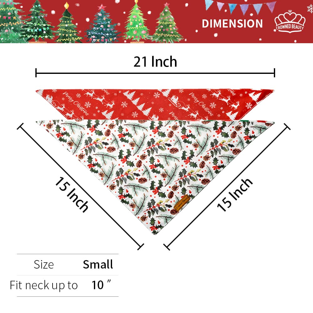 CROWNED BEAUTY Christmas Reversible Dog Bandanas Large 2 Pack,Merry Christmas Set,DB07