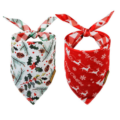 CROWNED BEAUTY Christmas Reversible Dog Bandanas Large 2 Pack,Merry Christmas Set,DB07