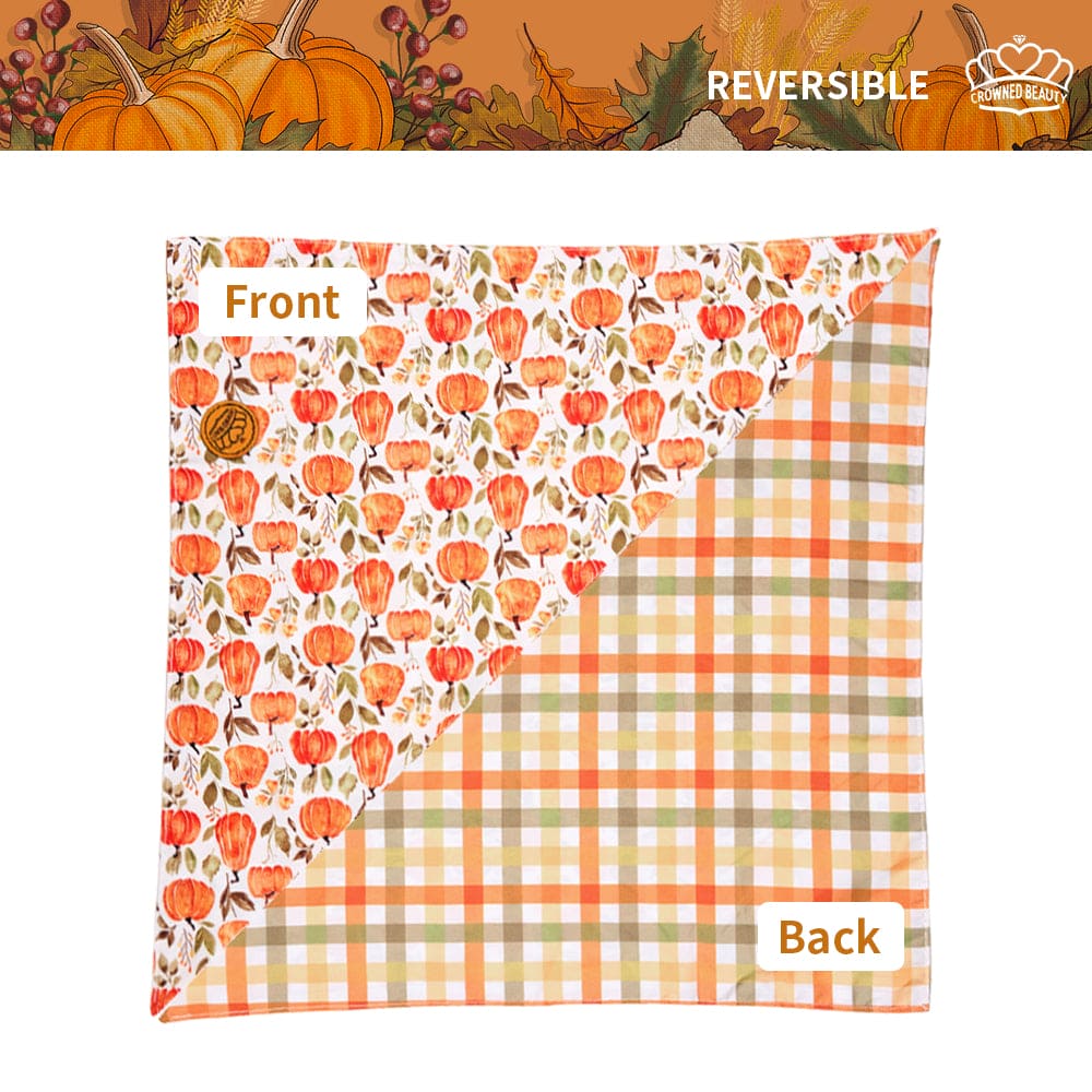 CROWNED BEAUTY Reversible Fall Dog Bandanas -Pumpkin Parade Set- 2 Pack for Medium to XL Dogs DB122-L