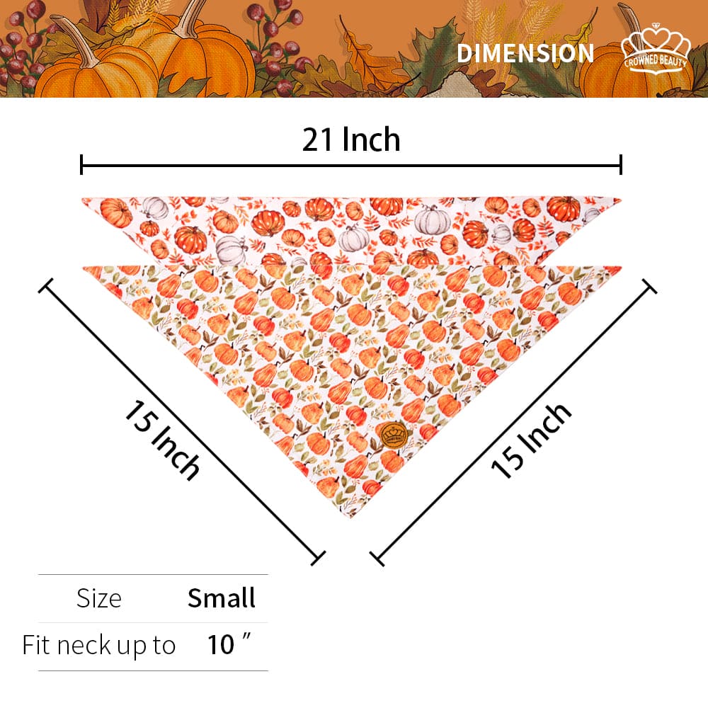 CROWNED BEAUTY Reversible Fall Dog Bandanas -Pumpkin Parade Set- 2 Pack for Medium to XL Dogs DB122-L