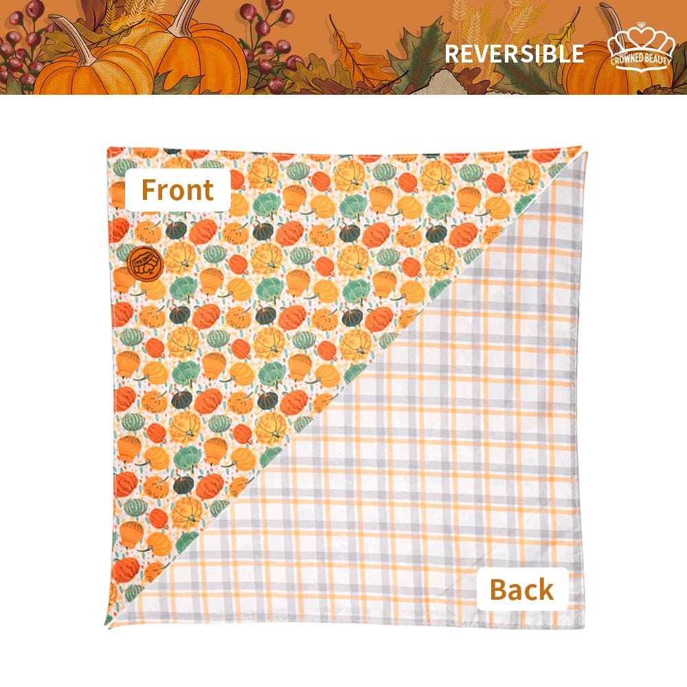 CROWNED BEAUTY Reversible Fall Dog Bandanas -Harvest Hues Set- 2 Pack for Medium to XL Dogs DB123