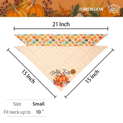 CROWNED BEAUTY Reversible Fall Dog Bandanas -Harvest Hues Set- 2 Pack for Medium to XL Dogs DB123