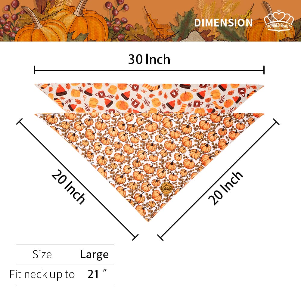 CROWNED BEAUTY Reversible Fall Dog Bandanas -Spice Styles Set- 2 Pack for Medium to XL Dogs DB124-L