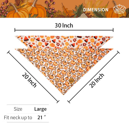 CROWNED BEAUTY Reversible Fall Dog Bandanas -Spice Styles Set- 2 Pack for Medium to XL Dogs DB124-L