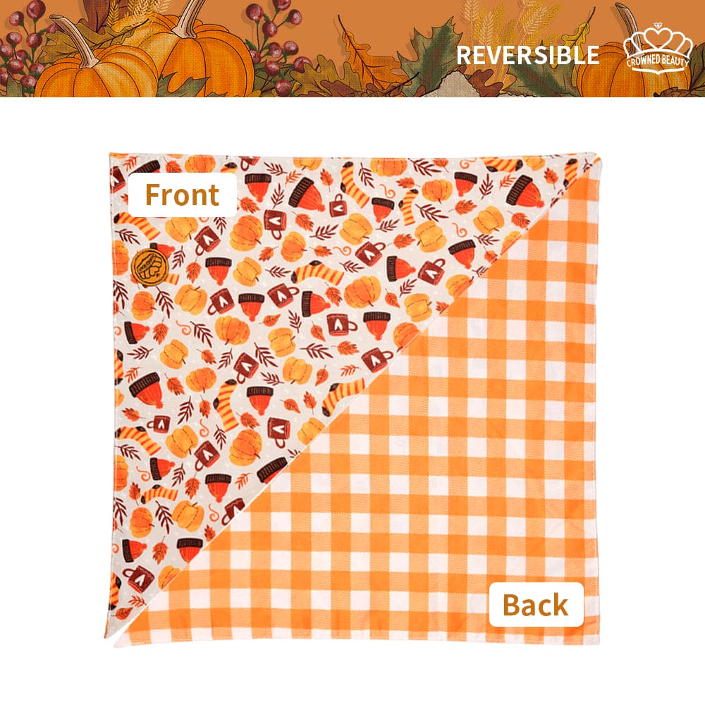 CROWNED BEAUTY Reversible Fall Dog Bandanas -Spice Styles Set- 2 Pack for Medium to XL Dogs DB124-L