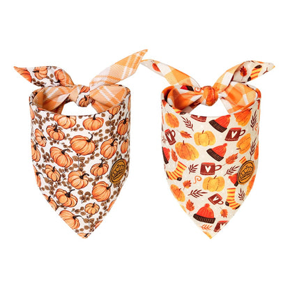 CROWNED BEAUTY Reversible Fall Dog Bandanas -Spice Styles Set- 2 Pack for Medium to XL Dogs DB124-L