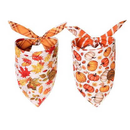 CROWNED BEAUTY Reversible Fall Dog Bandanas -Autumn Tails Set- 2 Pack for Medium to XL Dogs DB125