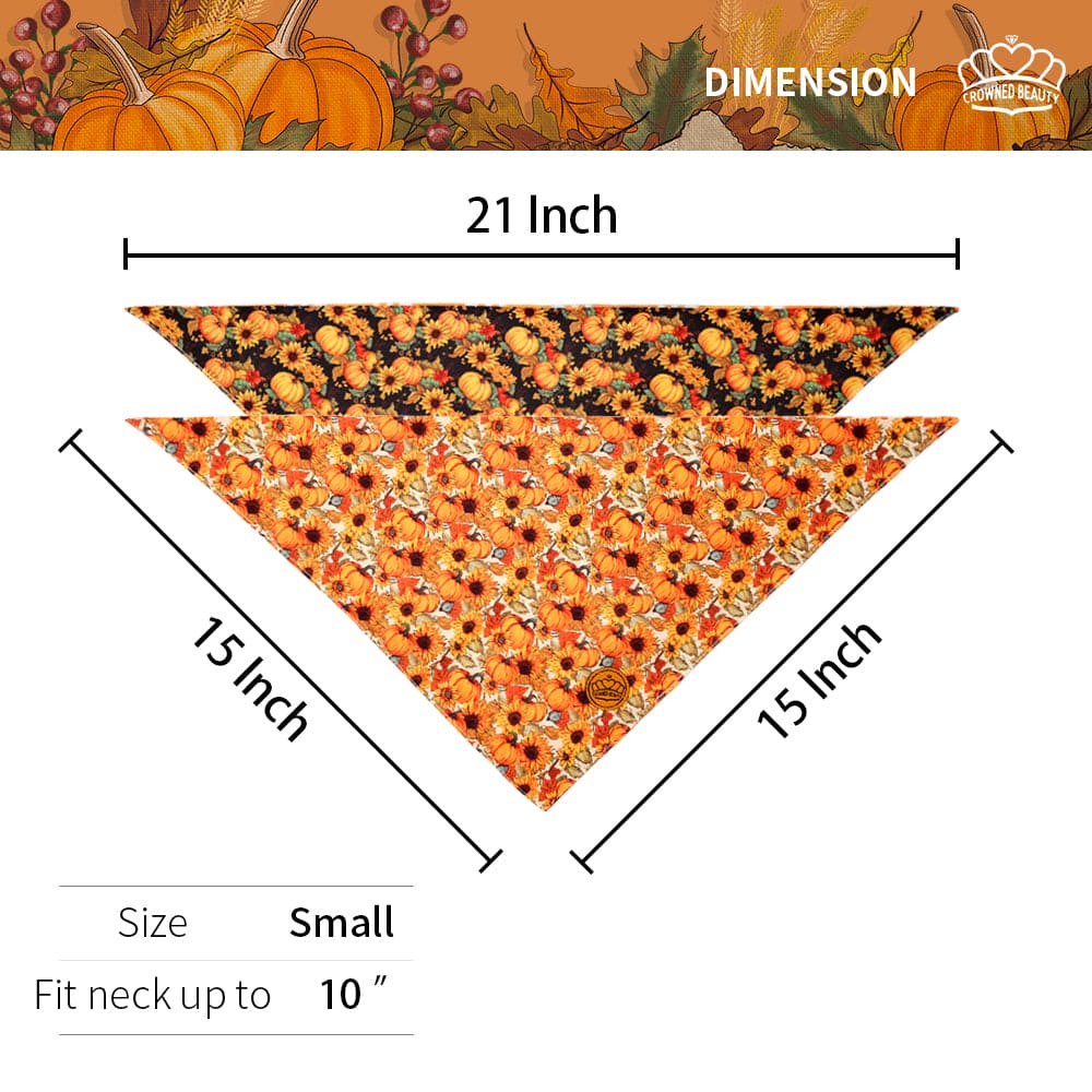 CROWNED BEAUTY Reversible Fall Dog Bandanas -Fall Fashions Set- 2 Pack for Medium to XL Dogs DB126