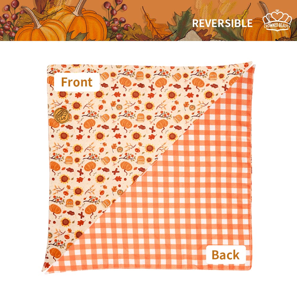 CROWNED BEAUTY Reversible Fall Dog Bandanas -Pawsome Harvest Set- 2 Pack for Medium to XL Dogs DB127