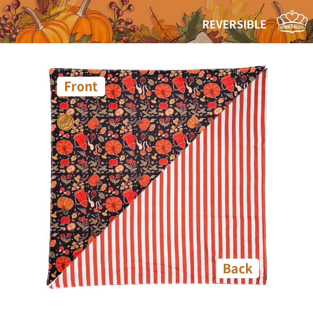 CROWNED BEAUTY Reversible Fall Dog Bandanas -Pawsome Harvest Set- 2 Pack for Medium to XL Dogs DB127