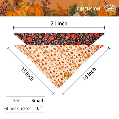 CROWNED BEAUTY Reversible Fall Dog Bandanas -Pawsome Harvest Set- 2 Pack for Medium to XL Dogs DB127