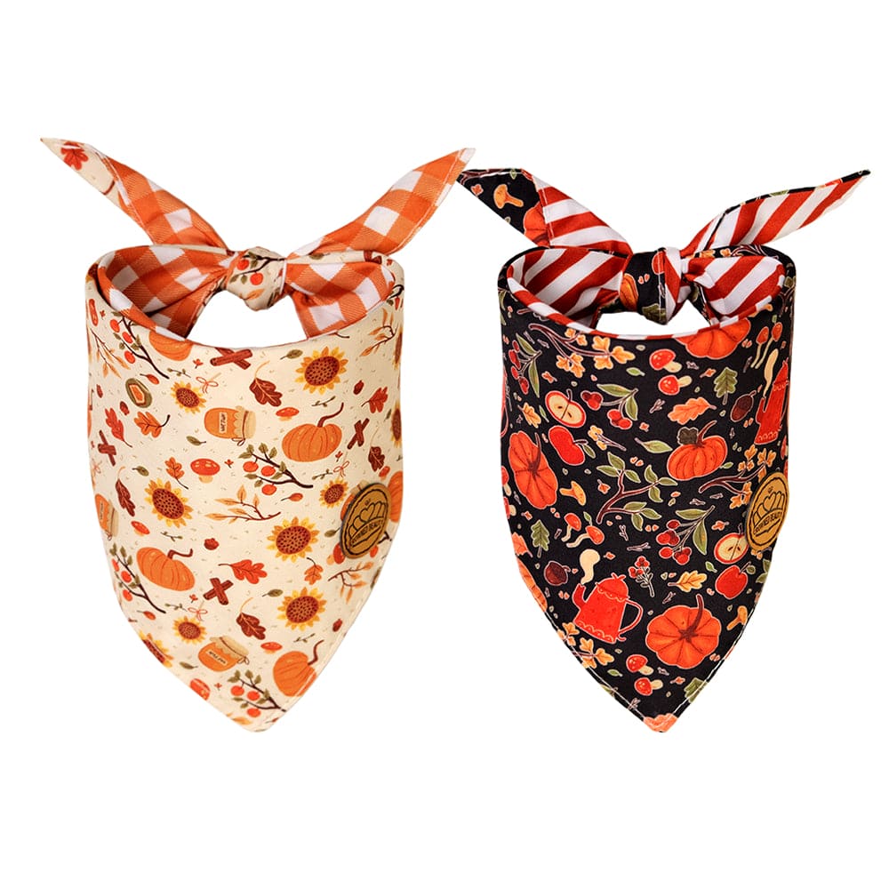 CROWNED BEAUTY Reversible Fall Dog Bandanas -Pawsome Harvest Set- 2 Pack for Medium to XL Dogs DB127