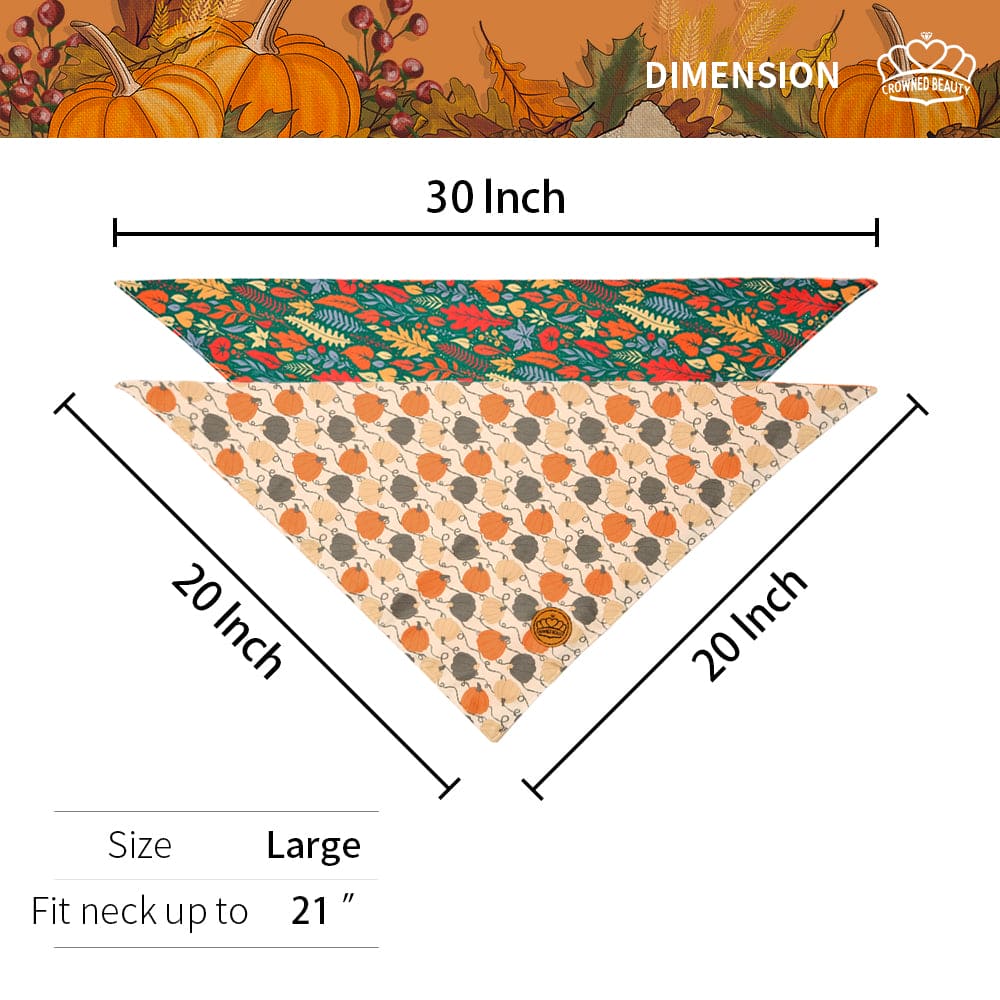 CROWNED BEAUTY Reversible Fall Dog Bandanas -Leafy Luxe Set- 2 Pack for Medium to XL Dogs DB128