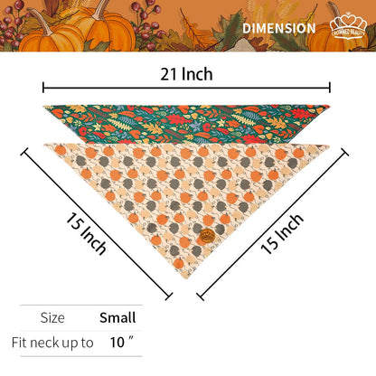 CROWNED BEAUTY Reversible Fall Dog Bandanas -Leafy Luxe Set- 2 Pack for Medium to XL Dogs DB128