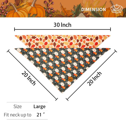 CROWNED BEAUTY Reversible Fall Dog Bandanas -Foliage Frolic Set- 2 Pack for Medium to XL Dogs DB129