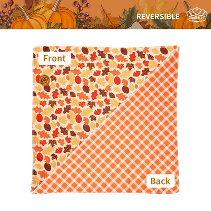 CROWNED BEAUTY Reversible Fall Dog Bandanas -Foliage Frolic Set- 2 Pack for Medium to XL Dogs DB129