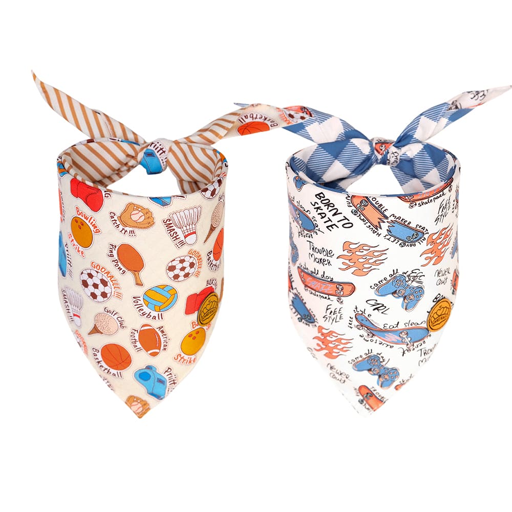 CROWNED BEAUTY Reversible Sports Dog Bandanas for Boys -Pup Playbook Set- 2 Pack for Medium to XL Dogs DB131-L