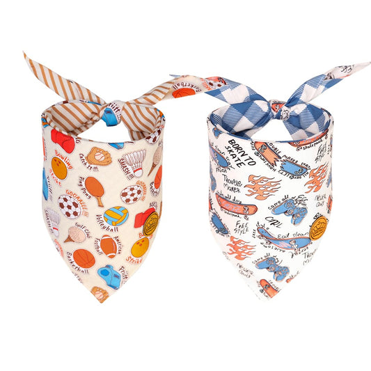 CROWNED BEAUTY Reversible Sports Dog Bandanas for Boys -Pup Playbook Set- 2 Pack for Medium to XL Dogs DB131-L