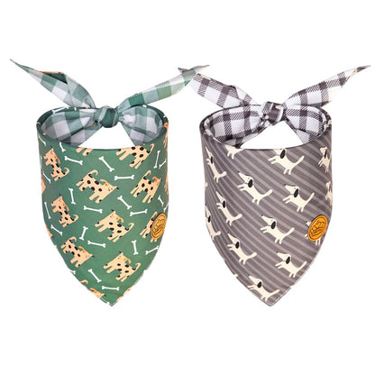 CROWNED BEAUTY Reversible Dog Bandanas for Boys -Pup Prints Set- 2 Pack for Medium to XL Dogs DB132-L