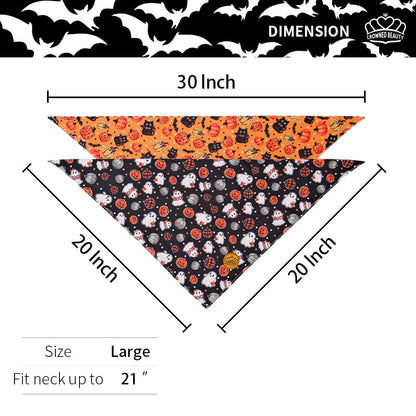 CROWNED BEAUTY Reversible Halloween Dog Bandanas -Spooky Paws Set- 2 Pack for Medium to XL Dogs DB133-L