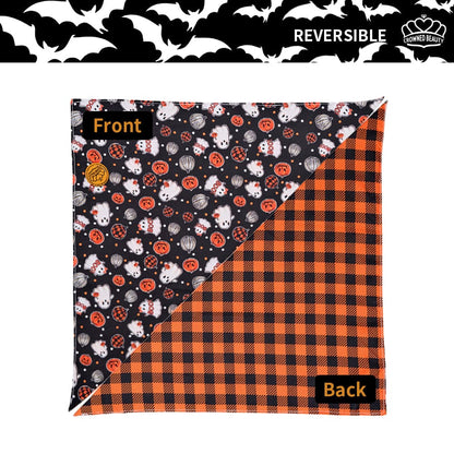 CROWNED BEAUTY Reversible Halloween Dog Bandanas -Spooky Paws Set- 2 Pack for Medium to XL Dogs DB133-L