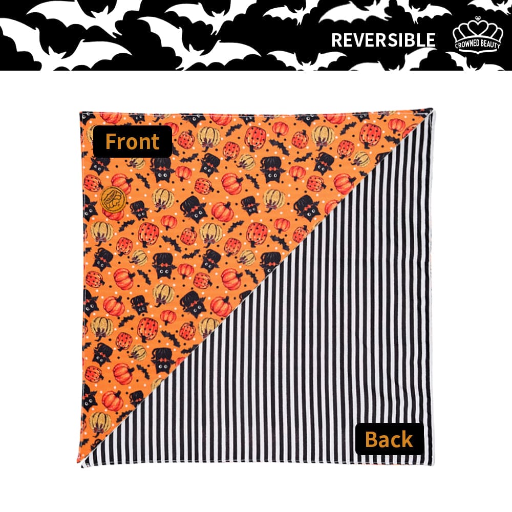 CROWNED BEAUTY Reversible Halloween Dog Bandanas -Spooky Paws Set- 2 Pack for Medium to XL Dogs DB133-L