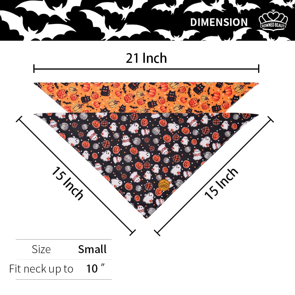 CROWNED BEAUTY Reversible Halloween Dog Bandanas -Spooky Paws Set- 2 Pack for Medium to XL Dogs DB133-L