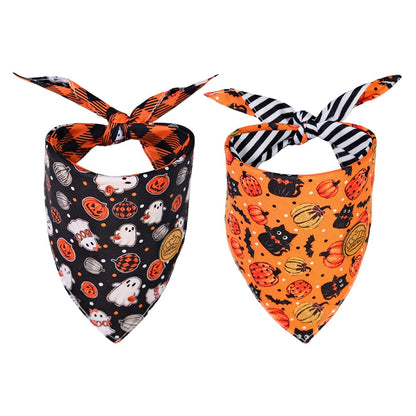 CROWNED BEAUTY Reversible Halloween Dog Bandanas -Spooky Paws Set- 2 Pack for Medium to XL Dogs DB133-L