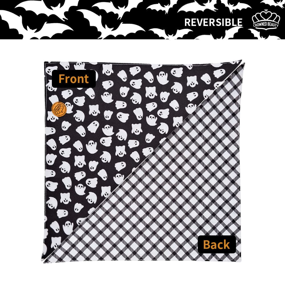 CROWNED BEAUTY Reversible Halloween Dog Bandanas -Ghostly Boo Set- 2 Pack for Medium to XL Dogs DB134-L