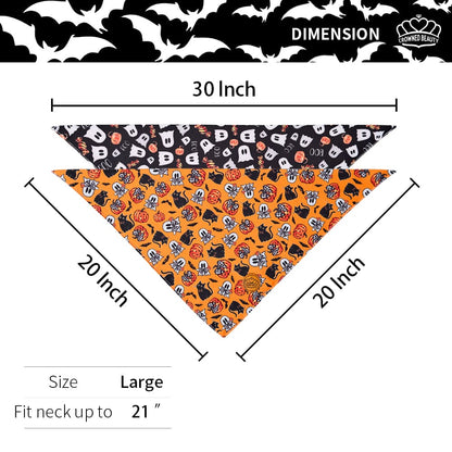 CROWNED BEAUTY Reversible Halloween Dog Bandanas -Spooky Whiskers Set- 2 Pack for Medium to XL Dogs DB135-L