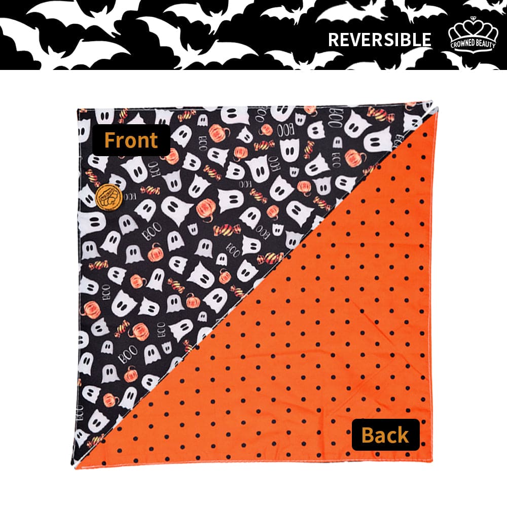 CROWNED BEAUTY Reversible Halloween Dog Bandanas -Spooky Whiskers Set- 2 Pack for Medium to XL Dogs DB135-L