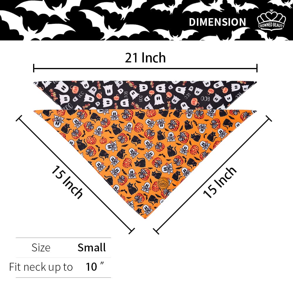 CROWNED BEAUTY Reversible Halloween Dog Bandanas -Spooky Whiskers Set- 2 Pack for Medium to XL Dogs DB135-L